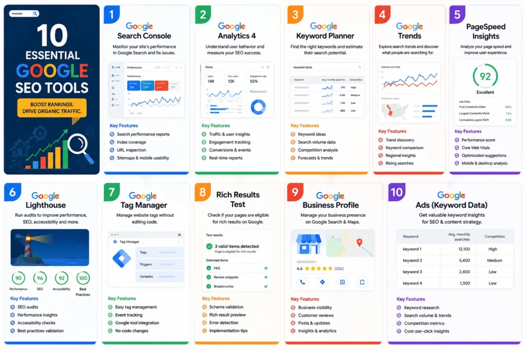 10 essential google seo tools | digital marketing tools by google